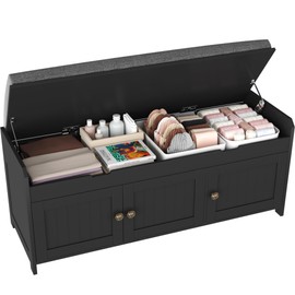 HOMEFORT 41.3" Shoe Bench with Lift Top Storage, Entryway Storage Bench with Cushioned Seat, Wooden End of Bed Bench, Shoe Cabinet Bench with Hidden Storage Space, for Bedroom, Hallway(Black)
