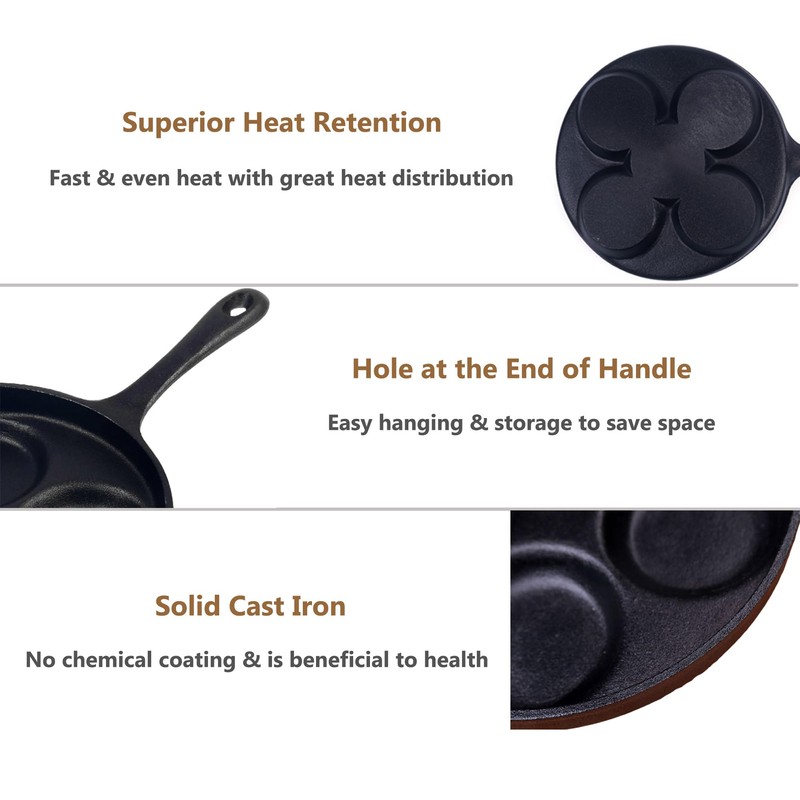 4-Cup Cast Iron Fried Egg Pan 9.5” Pancake Pan Burger