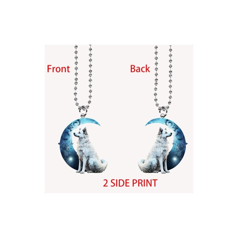 Wolf Car Hanging Ornament,Wolf and Moon Ornament for Car Rearview