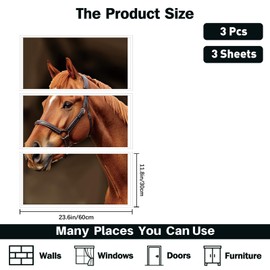 PLIGREAT 3 Sheets 3D Probe Horse Wall Stickers Removable Vinyl Wall Decals Lifelike Horse Wall Art Murals for Bedroom Nursery Office Door Wall Decor DIY Decorative Stickers