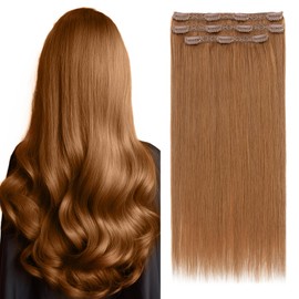 Elailite Clip in Hair Extensions Real Human Hair 3PCS Lace Weft Remy Hairpieces for Women 14 Inch 66g Light Auburn