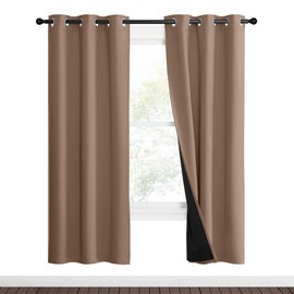 NICETOWN 100% Blackout Curtains Thermal, Noise Reduction and Privacy Curtains for Patio Door, Black Lined Blackout Drapes with Grommet Top, Cappuccino, 1 Pair, W37 x L70