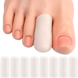 Alpinleux 8 Pack Gel Toe Protectors, Soft Elastic Toe Covers for Big Toe, Toenail Cushions Toe Cap Toe Sleeves for Ingrown Toenails, Missing Toenails, Blisters, Corns, Calluses (White)