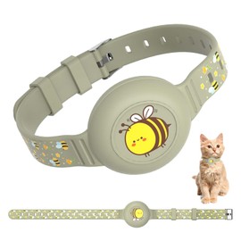 FGERWZ Cute Airtag Cat Collar with Metal Buckle, Cat Collar Airtag One-Piece Printing Design - Adjustable Length (6-11"), Silicone Airtag Collar Hidden Holder for Small Cats, Small Dogs (Bee)