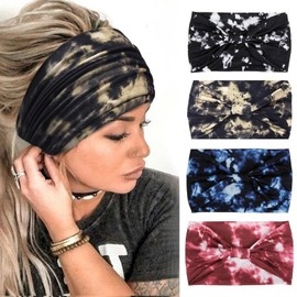 Huachi Tie Dye Headbands for Women Wide Head Wraps Boho Thick Hairbands Large African Sport Yoga Turban Headband Hair Accessories (Pack of 4)