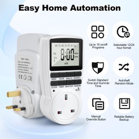 Digital Timer Plug Socket UK, 24h-Week Socket Timer Switch With 16 On-Off Programme LCD Display, Electric Light Switch Repeat Cycle Programmable Plug Timing With Random Mode for Indoor Home Appliances