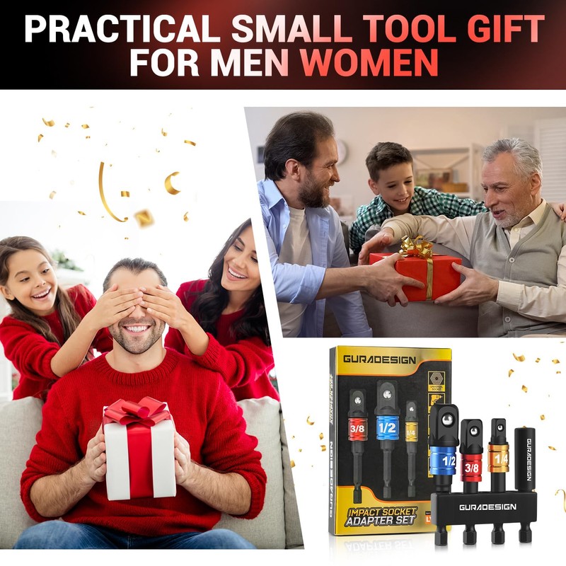 GURADESIGN 8-Piece Impact Socket Adapter Set for Drill, 1/4" 3/8"