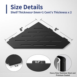 Bernkot Corner Shower Shelf, 304 Stainless Steel Pentagonal Heavy Duty Floating Corner Sheves Slot Design Recessed Bathroom Shelf for Tiled Wall 2 Pack(Matte Black, 8"-2 Pack)