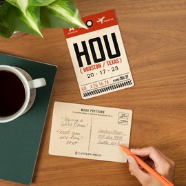 Houston, Texas, HOU, Luggage Tag (4x6 Birch Wood Postcards, 2-Pack Stationary, Rustic Home Wall Decor)