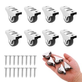 8pcs 1 Inch Low Profile Rolling Caster Wheels, Rubber Small Non Swivel Silent Ball Bearing Tiny Single Direction Furniture Wheels Mini Fixed Caster Wheels with Screws for Drawer Shelves Cabinets