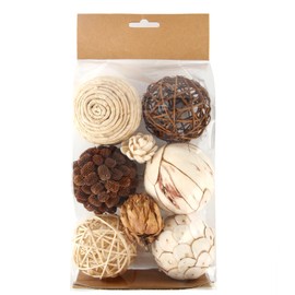 CIR OASES Decorative Bowl & Vase Filler Balls for Home Decor, Set of 6 PCS Natural Tone Rattan Wicker Balls Centerpieces Decoration, Decorative Orbs Vase Bowl Filler for Table Centerpieces