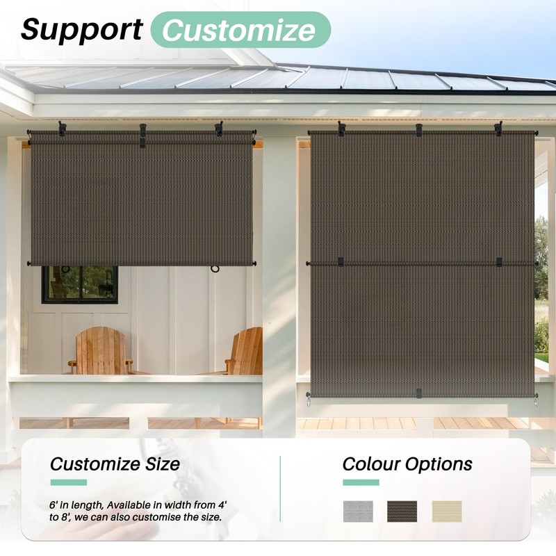 SunnyRoyal 6'W X 6'H Patio Roller Shades Foldable Sun Shade
