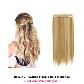 Clip In Hair Extensions 1 Pcs 5 Clips Half Full Head Synthetic Straight Hairpiece Natural Look (Straight, bleach blonde with golden blonde)