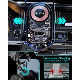 @utos @UTOS Wireless Car Charger Phone Mount, Air Vent Phone Holder for Your Car, Auto Clamping and 15W Qi Wireless Fast Car Charger, One Hand Operation, 360 Rotation, Compatible with All Mobile Phones