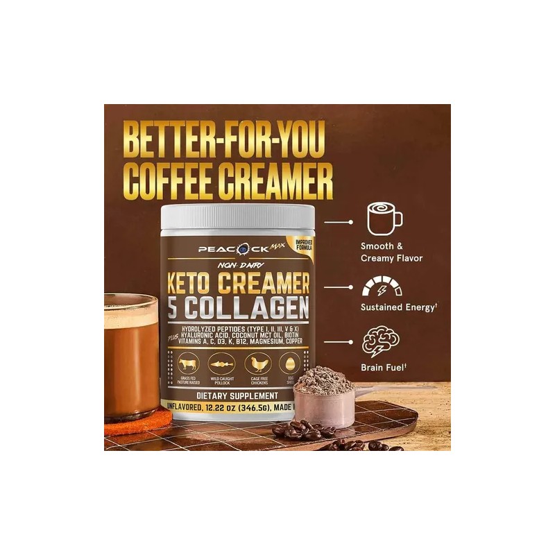 Peacock Max Crema Cafe Colageno Keto Polvo 12.2 Oz Multipack