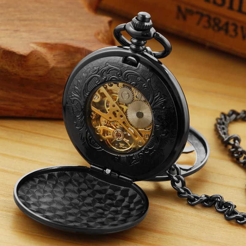 Tiong Black Rudder Pattern Double Opening Case Men's Mechanical Pocket