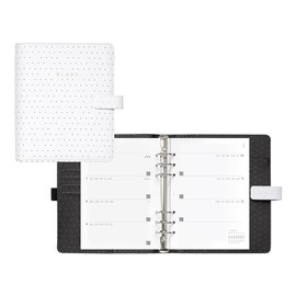 Filofax Moonlight Organizer, A5 Size, White - Leather-Look, Gold Accents, Six Rings, Week-to-View Calendar Diary, Multilingual, 2025 (C022652-25)