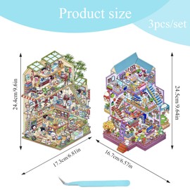 LIUYIDM 2 Sätze DIY 3D Hausaufkleber Set Typ E, Enthält eine Pinzette 3D Sticker Scene, Kreativer Stressabbau Für Kinder, Erwachsene, Sticker Therapy, Kreative Szene Spaß Stacking(Version 2.0)