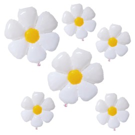 Motto Collection Balloons White Daisy Flower Big Large Size Birthday Party Wedding Event Festival Graduation Decoration (6PC Daisy)