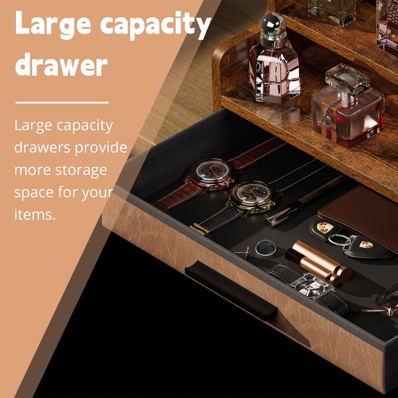 Yuzehuaza 3 Tier Perfume Organizer with Drawer，Wooden Cologne Organizer for