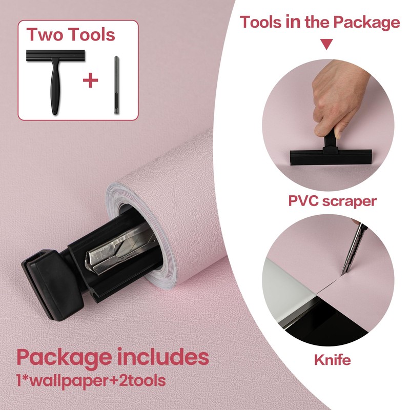 practicalWs Pink Wallpaper Peel and Stick with Tools, Light Pink