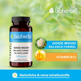 Stimmungsaufheller mit Johanniskraut und Baldrian – 100 Kapseln von BIOHERBA | GOOD MOOD Balance Formel für Wohlbefinden und Entspannung