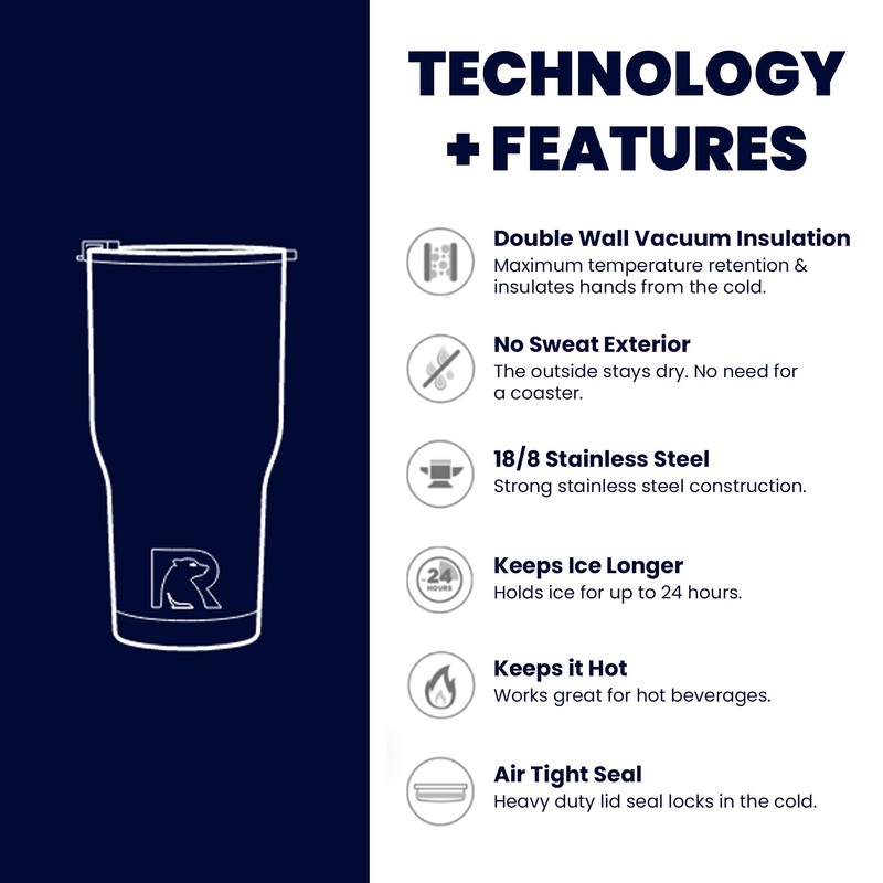 RTIC Double Wall Vacuum Insulated Tumbler, 20 oz, Carolina Blue