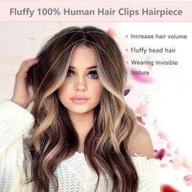 FUOTONBUTY 1 Pcs Short Hair Extensions Clip in 8 Inch Balayage Dark Brown to Chestnut Brown Hairpiece Human Hair Toppers for Women With Thinning Hair Adding Hair Volume