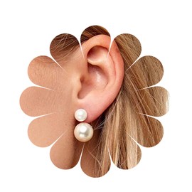 Allereya Double Pearl Ear Jacket Earrings Pearl Stud Earrings Gold Round Pearl Earrings Vintage Front Back Earrings Jewelry for Women and Girls Gift