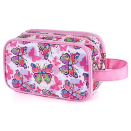 Vipdeal Kids Toiletry Bag for Girls, Travel Toiletry Bag for Little Young Girls Cosmetic Bag Makeup Bag Waterproof Hanging Wash Bag Toddler Toiletries, Butterfly Pink