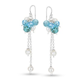 AeraVida - arete colgantes de plata de ley 925 con piedra azul y perla cultivada de agua dulce | Elegantes arete colgantes de plata de ley para mujer | arete de perlas, Metal Perla, Perla