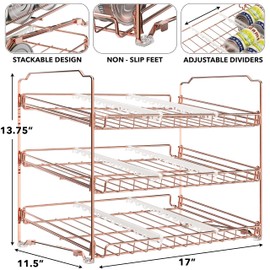 Simple Houseware Stackable Can Organizer Rack for Pantry/Cabinet – 11.5" D x 17" W x 13.75" H, Holds 36 Cans, 3-Tier Can Food Storage Dispenser, Rose Gold