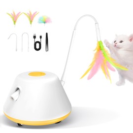 APODESS Interactive Cat Toys for Indoor Exercise Electric Automatic Moving Kitten Toy Indoor Exercise Kicker, Random Trajectory 3 Moving Modes with 3pcs Hanging Feather USB Rechargeable CT01-O