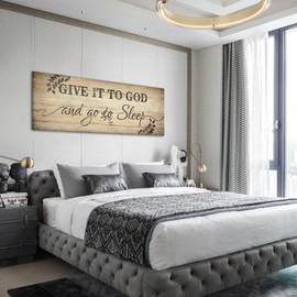 KREATIVE ARTS Vintage Canvas Wall Art Give It To God And Go To Sleep Sign,Master Bedroom Wall Decor Over The Bed Artwork Prints for Bedroom Room Decor 20x55 Inches