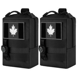 bvya 2 Pack Tactical Molle Pouch Multi-Purpose Compact Waist Pack Water-Resistant Small Utility EDC Pouch with CA Flag Patch for Molle Backpack, Mini Compass Included