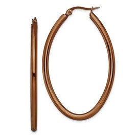 Diamond2Deal Stainless Steel Polished Brown IP-plated 50mm Diameter 3mm Oval Hoop Earrings (L-1.85 Inch, W-1.96 Inch)