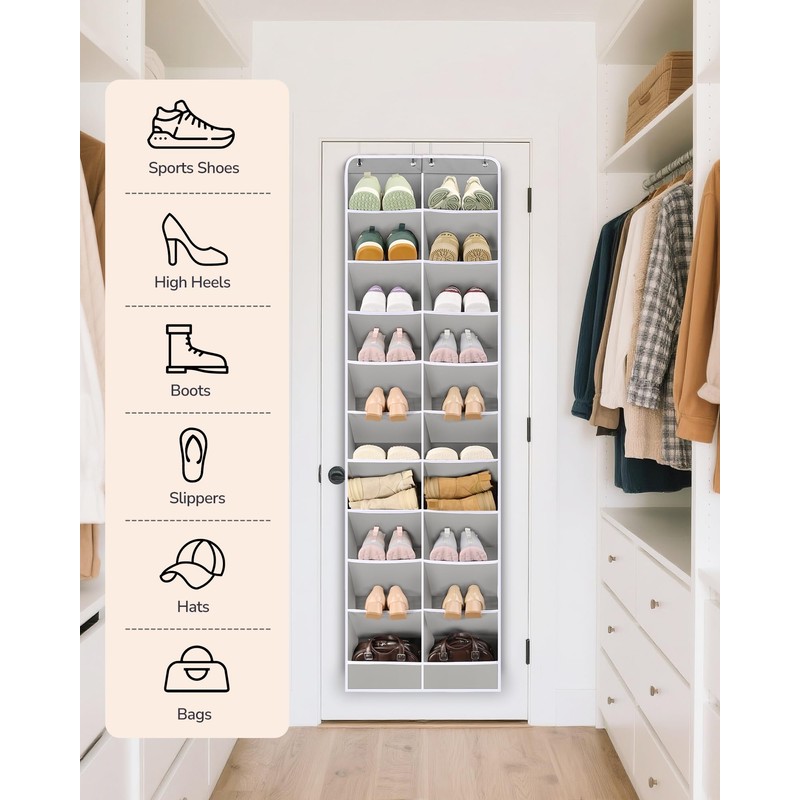ULG Over The Door Shoe Organizer for Closet Fit 24-32
