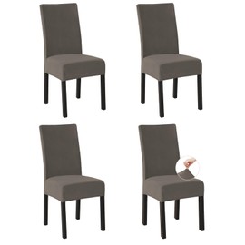 Easy-Going Stretch Chair Covers, Set of 4, Fleece Chair Covers for Dining Room Chairs, Swing Chairs, Kitchen Chairs, Modern Chair Covers, Seat Covers, Removable Washable Chair Covers, Taupe