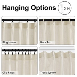 StangH Natural Linen Pinch Pleated Curtains 90 inches Long, Semi Sheer Light Filtering Window Drapes with Hooks Neutral Farmhouse Track Curtains for Living Room Bedroom, W40 x L90, 2 Panels