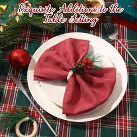 CHENGU Pine Cones Christmas Napkin Holder Wood Handicraft Napkin Rings Pinecone Holder Delicate Ring Table Decorations for Christmas Wedding Birthday Party Supplies (16 Pieces)