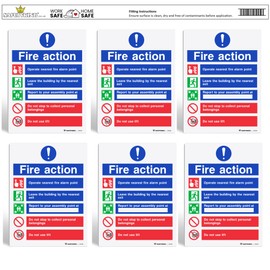 SAFETYKING® 6 pcs Fire Action Notice Stickers - L 20cm x W 15cm | Fire Action Notice | Fire Action Sign | Fire Action Stickers | Fire Stickers | Fire Safety Signs