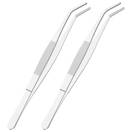 FOCMKEAS 2 PCS 5.5 Inch Stainless Steel Tweezers, Curved Round Blunt Serrated Tip, Perfectly Aligned, 3/64 Inch Thickness Stainless Steel, Multipurpose Daily Garden Home Lab Craft Repairing Tool