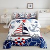 Modern Nautical Anchor Sailboat Comforter Set for Kids Teens, Queen