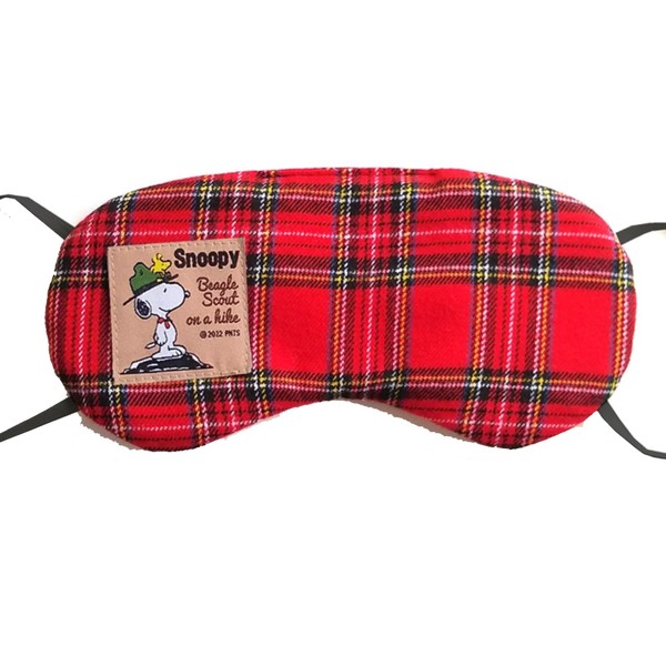 VANGUARD SNOOPY Eye Mask for Sleeping Terry Cloth Comfortable Urethane Cushion Ear Hook Type for Women Cute Character Snoopy Plaid Tartan Red Made in Japan