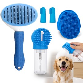 XANGNIER Dog Bath Brush Scrubber Kit,Pet Shower Washing Brush Bathing Supplies Set-With Shampoo and Soap Dispenser,Finger Toothbrush,Silicone Grooming Scrub Tool for Cat Dog Puppy Long Short Hair