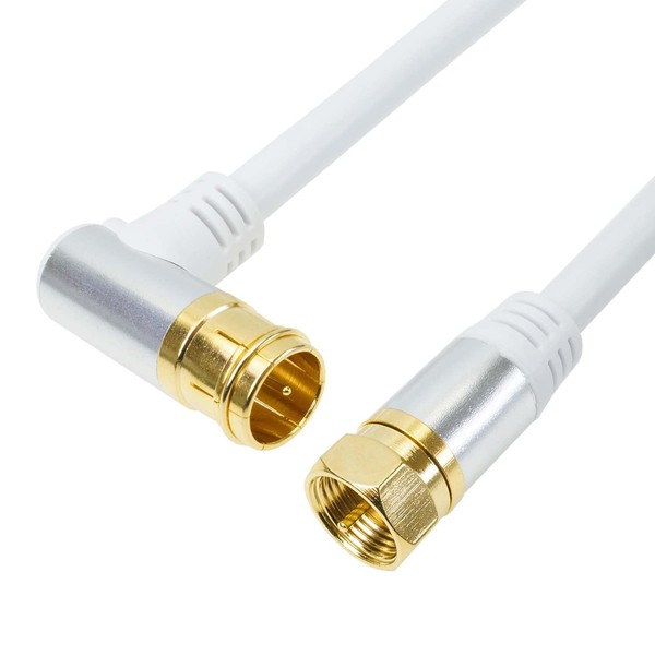 Horik AC20-381WH Antenna Cable, S-4C-FB Coaxial, 6.6 ft (2 m), 4K Broadcasting (3224MHz)/BS/CS/Terrestrial Digital/CATV Compatible), White, Aluminum Head, L-Shaped Plug-In Type/Screw Type Connector