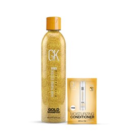 GK Hair Global Keratin Gold Shampoo 250ml With Free Moisturizing Conditioner 10ml For Hair Moisturizing Shine And Protection With Argan Oil, Shea Butter, Natural Oils