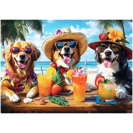 Ciavotie 100 Piece Puzzles for Kids Ages 6-8, Dogs Summer Sips Jigsaw Puzzle, Educational Puzzle for Kids & Adults, 100 Piece Puzzles for Adults Large Piece for Seniors 15x11 in