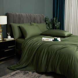 Luowei Bed Linen 135 x 200 cm Green Dark Green 100% Organic Bamboo Fibre Luxurious Soft Lightweight Cool Duvet Cover Best for Skin Care with Zip and Pillowcase