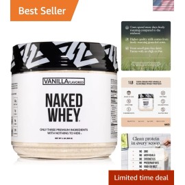 Naked Vanilla Whey Protein 1Lb - 3 Ingredients, All-Natural Grass-Fed Formula